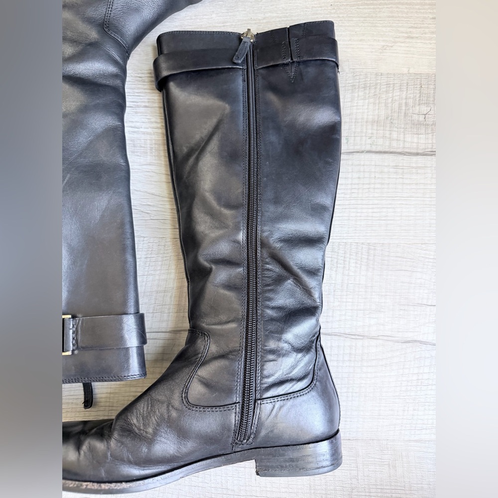 Kate Spade New York Black Leather Riding Boots Tall Zip Buckle Boots - Picture 5 of 14